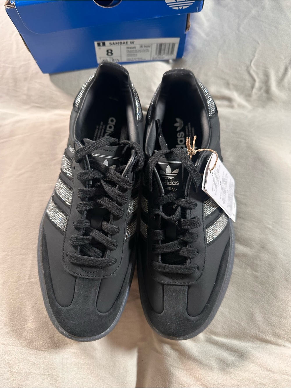 Adidas Women SAMBAE Triple Black Bedazzled Stripes US 8 UK 6.5  IH4045 NWB - Picture 2 of 10